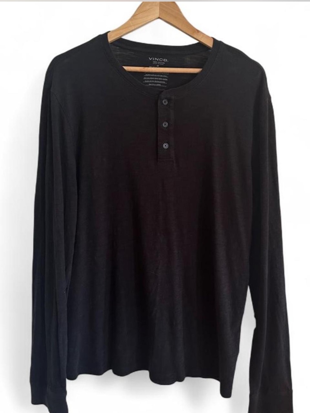 Vince Black Peruvian Cotton Henley Shirt Medium Quiet Luxury Designer Basic - Picture 2 of 7